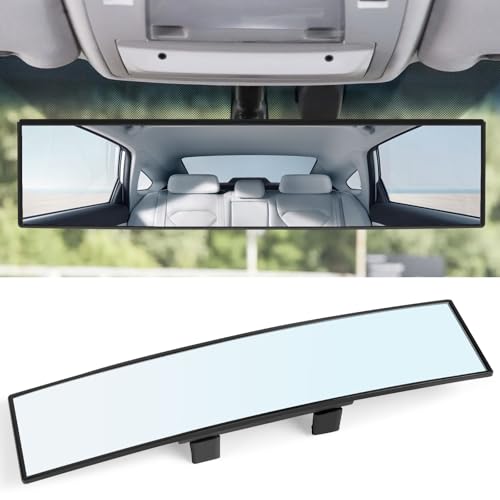 REGUICORP Rear View Mirror, 12 Inch Universal Wide Angle Rear View Mirror Accessories Panoramic Convex Clip-on for Cars, SUVs, Trucks, Vehicles