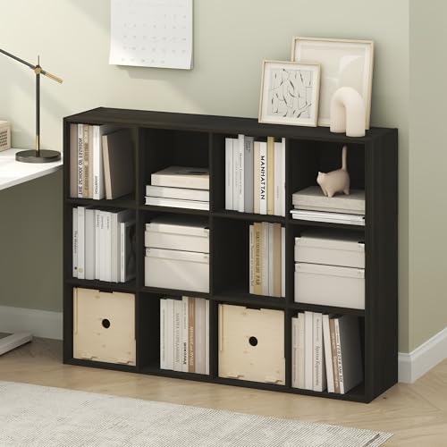 Furinno PELLI Book Shelf 12-Cube Bookshelf Cube Storage Organizer Bookcase 11.7 x 47.6 x 36 for Living Room Bedroom Home Office Espresso