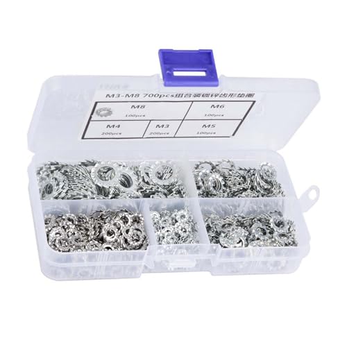 700pcs Lock Washers, Serrated Toothed Lock Washer Flat Set Fastening Tool M3 M4 M5 M6 M8 for Electrical Connections