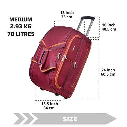 Image of Murano Odyssey 20 inch Polyester Lightweight Duffel Bag with High Quality Roller Wheels (Maroon, 52 L)
