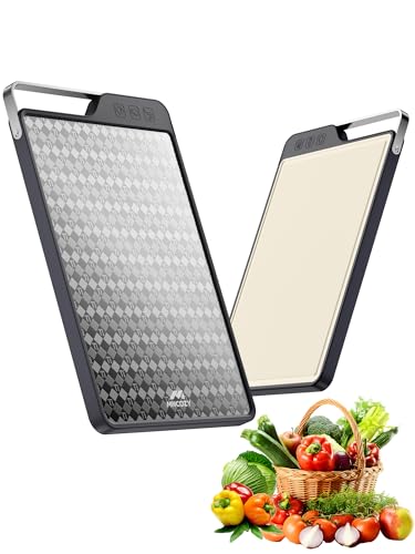 Titanium Cutting Board for Kitchen, Double-Sided Pure Titanium(Checkered Design) & Wheat Straw PP, Food Grade Chopping, Non Toxic, Easy to Clean, 16'×11'