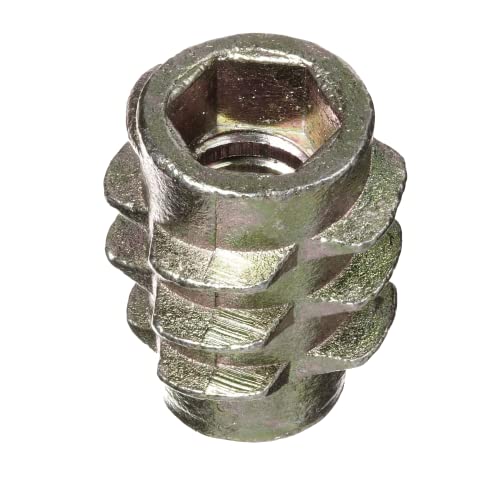 E-Z LOK Knife Threaded Insert for Soft Wood, Zinc Hex-Flush Thread Inserts 10-24 Internal Threads, 0.512