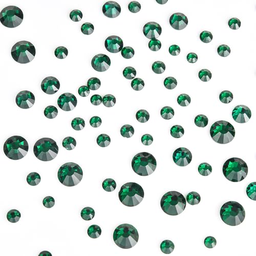 Image of 288pcs Flat Back Rhinestones Round Gems for Nail Art and Craft Glue Fix,Bedazzling Decorations SS34,7.2mm,0.28inches Emerald