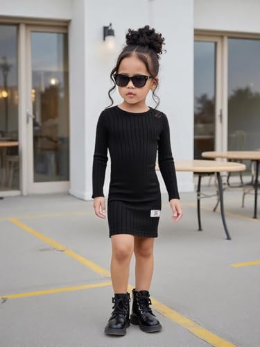 Girls Dresses Toddler Girls Dress 3-Pack Solid Color Ribbed Simple Elegant Casual Long Sleeve Dress Set Size 2-8 Years4