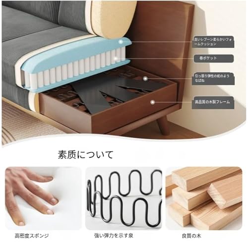 68インチコーデュロイソファ リビングに適している 2つのモダン 小空間オフィスに適している 快適な箱の中のグレー 座り心地 高見え 省スペース おしゃれ 北欧風 [4]