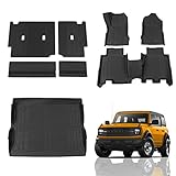 Maxzina Floor Mats Compatible with 2021 2022 2023 2024 2025 Ford Bronco Trunk Mat Cargo Liner Kick Mat for Ford Bronco Accessories 4 Door(Trunk Mat+Floor Mats+Rear Backrest Mats)