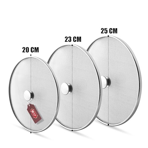 Image of Kitchen Expert Steel Net Cover Jali| Set Of 3 (20cm, 23cm, 25cm)| Milk Net Lids /Tope /Chiba | Suitable For Pots /Pan /Kadhai /Bowls | Strong & sturdy Handle | Multipurpose Lid