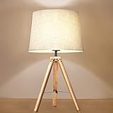 MOTINI Modern Tripod Table Lamp Besides Desk Lamp 21' Bamboo with White Fabric Shade for Bedroom...