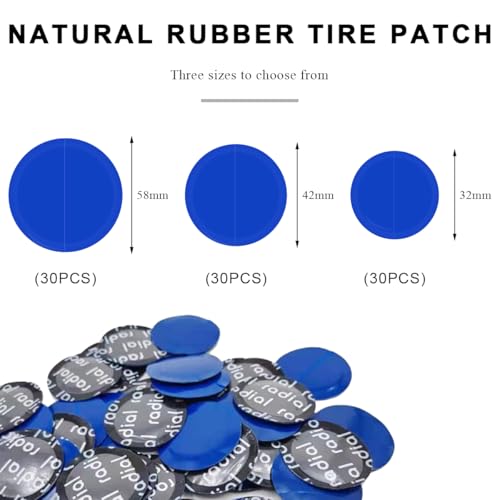 Image of 90PCS Tire Repair Patch, 32mm 42mm 58mm Natural Rubber Tyre Puncture Repair Patch Kit, Automotive Round Tubeless Patches Fast Repair Tool for Car Truck Bike Inner Tire