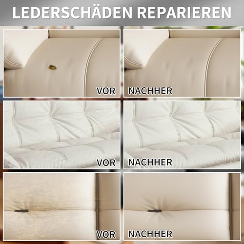 Laxmorph Leder Reparatur Set Weiß-Creme Flüssigleder Für Möbel, Sofas,Autositze & Jacken,Vinyl Kunstleder Reparatur Set Repariert Lederfarbe Risse, Löcher, Kratzer & Abblätterungen