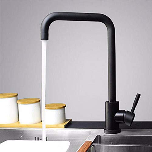 304 ステンレス鋼キッチン冷温水蛇口黒つや消し野菜洗面器、ブラック A(Black B)