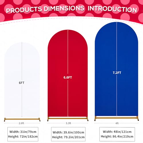 Image of SoarDream Independence Day Arch Backdrop Cover 6FT 6.6FT 7.2FT Set of 3 Spandex Fitted Arch Wall Stretchy Backdrop Covers for 4th of July Decorations Festival Party Stand