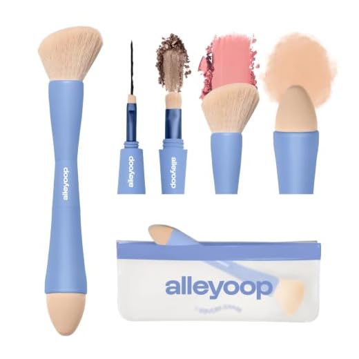 Alleyoop Multi-Tasker 4-in-1 Travel Makeup Brush – All-in-One Makeup Sponge, Eyeshadow, Eyebrow, Liner & Blush Blending Brush for Foundation, Concealer, & Powder – Buildable Coverage – Vegan, Dual-Ended & Travel-Friendly