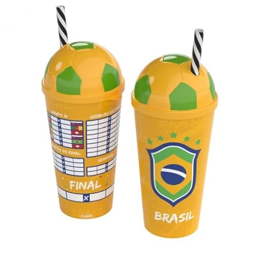 Kit 6 Copo Bola Copa do Mundo 540ml com Canudo e Tabela da copa