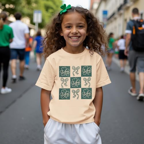 Image of Kid Girls St. Patricks Day Shirts Bow Lucky T-Shirt Shamrock Tees Clover Short Sleeve Tops Irish Outfits 7-12 Years
