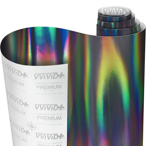 VViViD Black Holographic Chrome Vinyl Wrap Rainbow Finish Roll DIY Air-Release Adhesive Film (1ft x 5ft).
