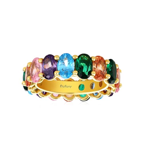 18K Gold Plated Sterling Silver Stackable Ring for Women Cubic Zirconia Oval Cut Eternity Ring Wedding Band Handmade Eternity Ring Engagement Anniversary Ring for Women Size 5-9 Lion Rings for Women Stackable Rainbow Colored Gemstone Eternity Rings with Stones4