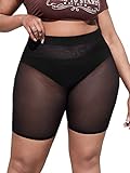 MakeMeChic Women's Sheer Mesh Biker Shorts High Waist Cover Up Shorts Short Leggings Plus Black 1XL