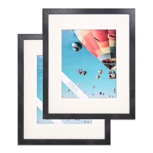 The Display Guys ~ 2 sets of 16x20 inches Black Wooden Photo Frame, Tempered Glass, Luxury Made Affordable, with 1pc White Mat Board for 11”x14” Picture