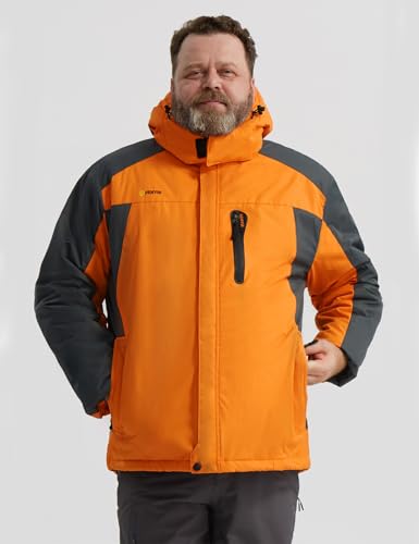 GEMYSE Herren Skijacke Winddicht Wasserdicht Warmes Fleecefutter Winterjacke mit Kapuze für Outdoor(Orange Grau 08,M)
