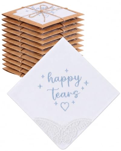 Image of Kinlop 6 /12 Pack Embroidered Wedding Happy Tears Handkerchiefs, 11 inchx11 inch Lace Handkerchiefs, Something Blue Gift for Bride