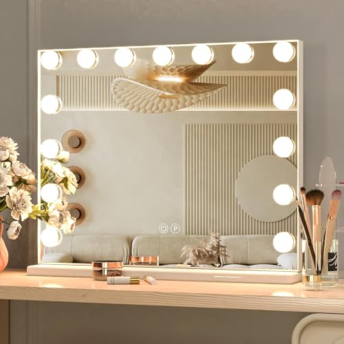Image of Art Street Hollywood LED Vanity Makeup Mirror with Lights, 9 Led Bulbs Style Dressing Table Mirror, Smart Touch Control, 3 Color Lighting Modes, Wall Mount & Tabletop for Bedroom (50x70 CM)
