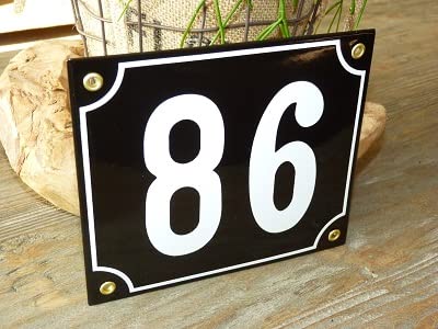 Numéro de maison émail 18x15 cm noir n ° 86 de fabrication noble