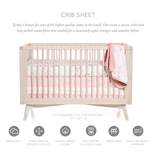 Image of Oilo Crib Sheet, Breathable 100% Turkish Cotton Fitted Jersey, 300 Thread Count, Machine Wash, Fits Standard Crib (28 inch x 52 inch x 6 inch), Toddler Bedding, Girl, Boy, & Neutral Nursery Design, Prim Floral