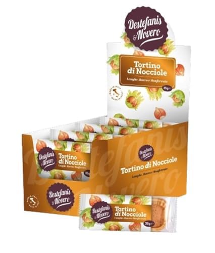 Destefanis & Novero | Tarta de Avellanas Tostadas, Postre Artesano Piamontese con Harina de Avellanas, Mantequilla y Huevos Frescos, Perfecta para Desayuno y Merienda. Display monodosis de 25 piezas