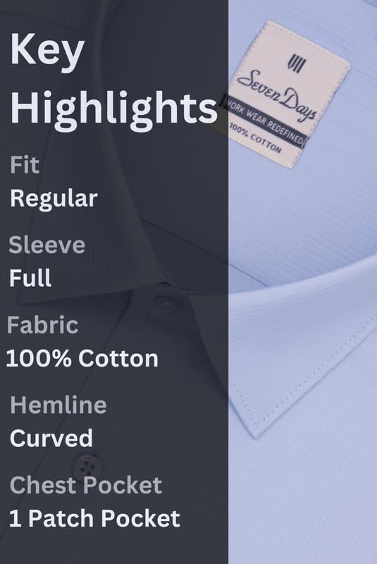 Image of 7-DAYS Men's Premium Formal Shirt - 100% Pure Cotton, Regular Fit, Plain, Full Sleeves, with Pocket - Perfect for Office Wear & Under Suits