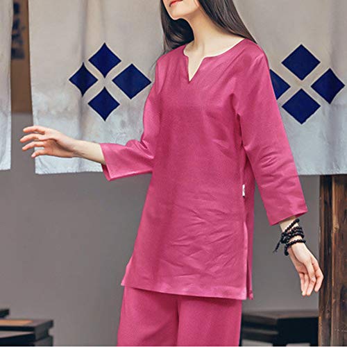 HJKH Tracksuit Yoga Sets Women Yoga Suit Cotton Linen Meditation Clothing Set Lady Dance Fitness Clothes Sportswear (Color : Rose, Size : XXXL)