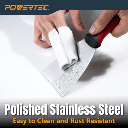 Image of POWERTEC 3-Inch Stainless Steel Drywall Joint Knife - Flexible Blade, Soft Grip, for Patching, Taping, Scraping (72171)