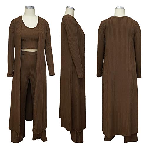 Women Sexy 3 Piece Outfits - Crop Top Long Kimono Cardigan Cover up and Bodycon Pants Set S XXL3