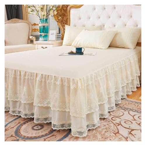 Falda de cama de encaje 180x200 colcha de princesa protector antiácaros 3 piezas 5