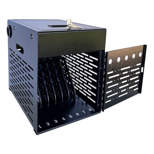 Plugsharge 8-Device Tablet Charging Station, Lockable Steel Case Fits 14' Chromebooks, iPads, Laptops & Tablets, Secure Storage with 2 Keys, Ideal for Classrooms, Offices & Hospitals, Black