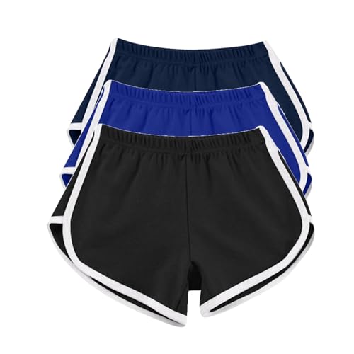 CreoQIJI Pantalones cortos para mujer, color amarillo, 3 unidades, pantalones cortos para mujer, informales, deportes, yoga, entrenamiento, atlético, correr, gimnasio, bicicleta de montaña, pantalones