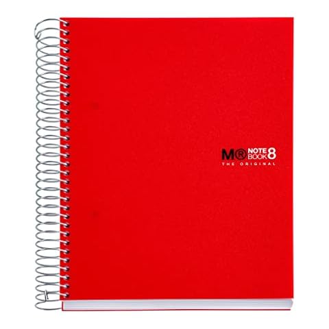 Miquelrius 8 Subject Spiral Notebook, College Ruled, Red (6.5" x 8") Cover
