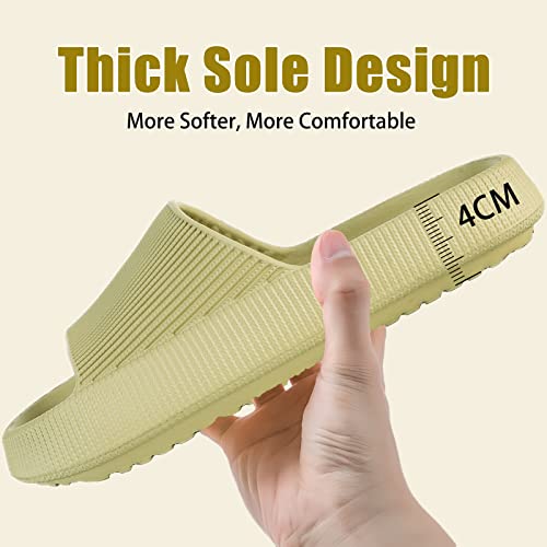 rosyclo Cloud Slippers for Women and Men, Pillow House Slippers Soft Comfortable Cushioned Lightweight Home Shower Shoes Women's Cloud Slide Sandals for Ladies Indoor, Olive Green