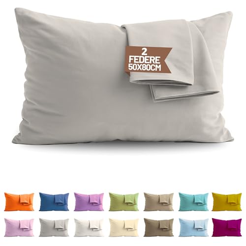Set 2 Federe Cuscini Letto 50x80 Cotone 100%, Coppia Fodere