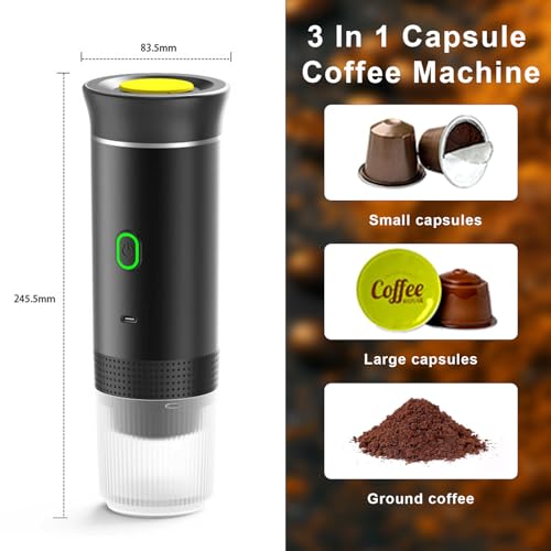 Máquina de café expreso portátil,Cafetera Portátil Cápsula de Espresso 3 en 1,15 bar,7500mAh,Autocalentamiento,compatible con cápsulas Nes y DG y café molido,para Oficina Viaje Camping(con bolsa) - imagen 6