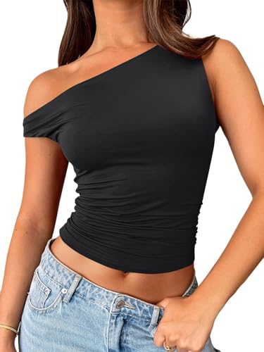 ROFUSSO Top de Mujer sin Hombros Verano Crop Tank Top Camisetas Ajustadas sin Mangas Y2K Tops Verano Fiesta Tops(Negro,S)