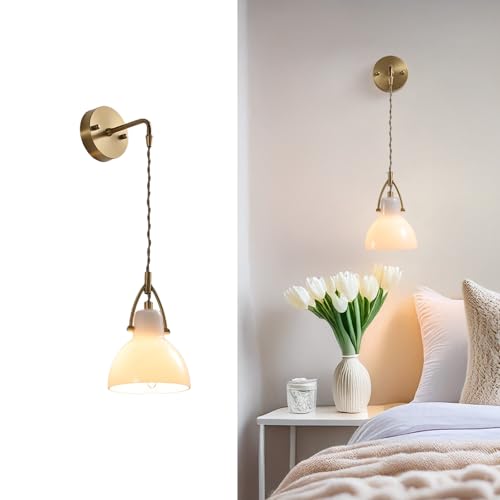 Premium Nordic Modern Solid Brass Wall Sconce, Elegant White Opal