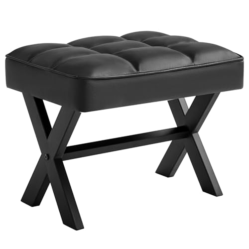 Image of IBUYKE Small 12 inch H Footrest, Square PU Step Stool, Black WBD012B | Foot Stool Metal X-Leg Multi-Use Small Side Table Living Room Bedroom Entryway Office