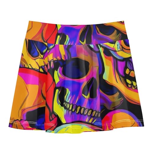 Abstract Colorful Human Skulls Tennis Skirts Kids Preppy Athletic Shorts for Girls Skorts Cheer Skirt 4t