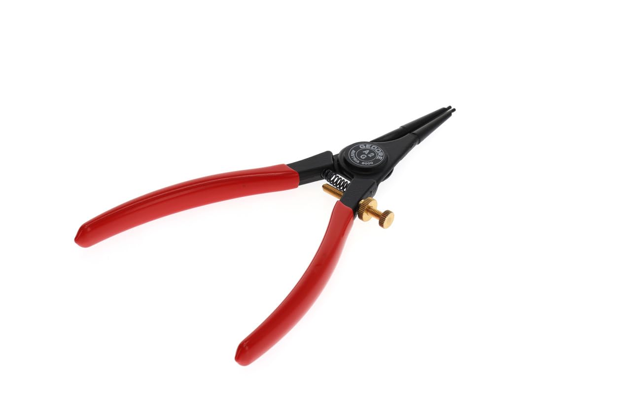 GEDORE Pinza di Montaggio per Anelli di Sicurezza Esterni, con Molla di Apertura e Vite di Regolazione, Pinza Seeger, Becchi Dritti, Diametro Punte 1.8 mm, 8000 A 2G