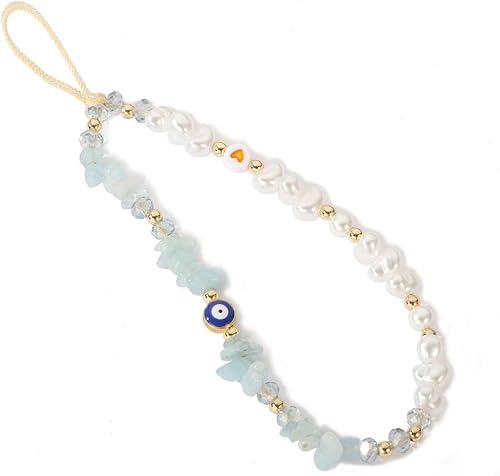 Correa con dije para teléfono contra el mal de ojo, correa para teléfono celular, con cuentas para teléfono, correa de cristal para teléfono contra