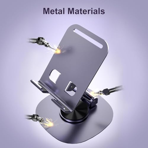 Image of EDNITA Phone Holder for Desk 360Rotating, Portable & Foldable Cell Phone Stand for Office & Kitchen, Adjustable Tablet Stand for All Mobile Phones, iPhone, iPad, Smartphone (Metal Silver)