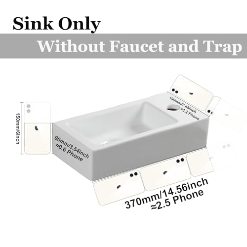Waschbecken zur Wandmontage, klein, rechteckig, Keramik, rechts – Bild 3