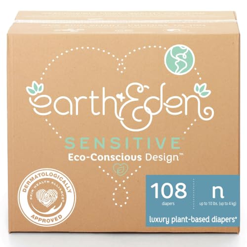 Image of Earth & Eden Sensitive Baby Diapers, Newborn, No Harsh Chemicals, 108 ct | Eco-Conscious, Hypoallergenic, No Harsh Chemicals, Dermatologically Approved