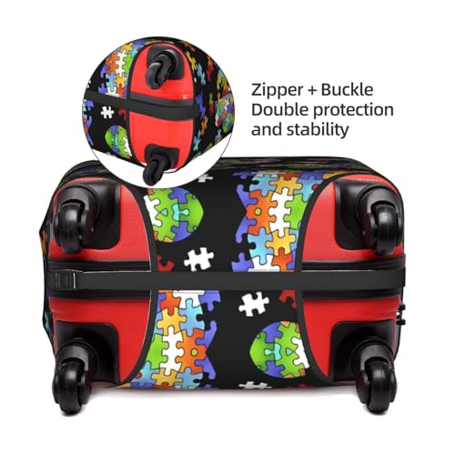Medium Suitcase Cover Protector â€“ Autism Awareness Puzzle Pieces Heart Print Luggage Travel Accessories Stretch Baggage Case with Invisible Zipper3